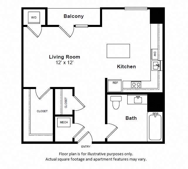 Floor plan for studio, 1 bath, 396 sqft